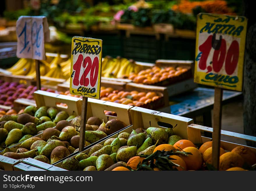 Fresh street produce stand in Naples Italy. Fresh street produce stand in Naples Italy