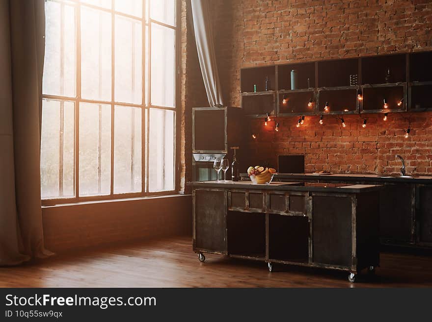 Wooden kitchen interior