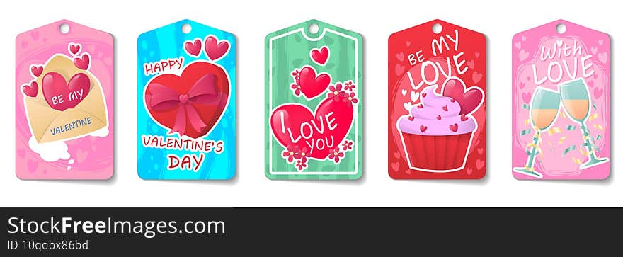 Bright set of cards for Valentine s Day isolated on a white background