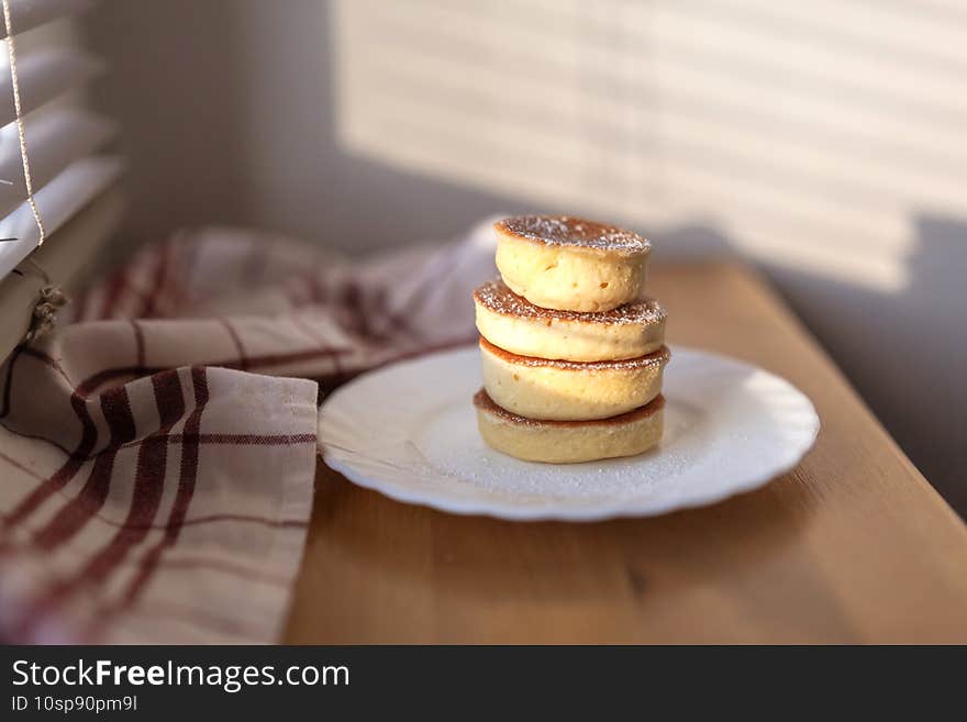 Japanese Style Dessert Fluffy Souffle Pancake closeup