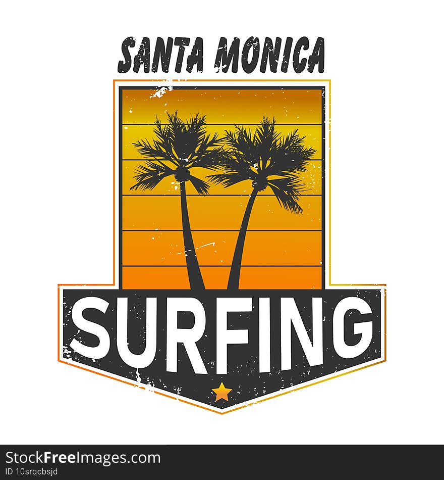 santa monica ,los angeles, surf typography, t-shirt graphics, vectors