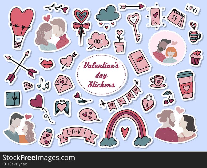 Set of Valentine`s day stickers