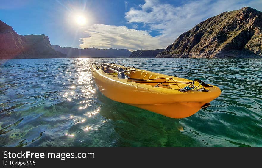 Kayak in the lagoon between mountains