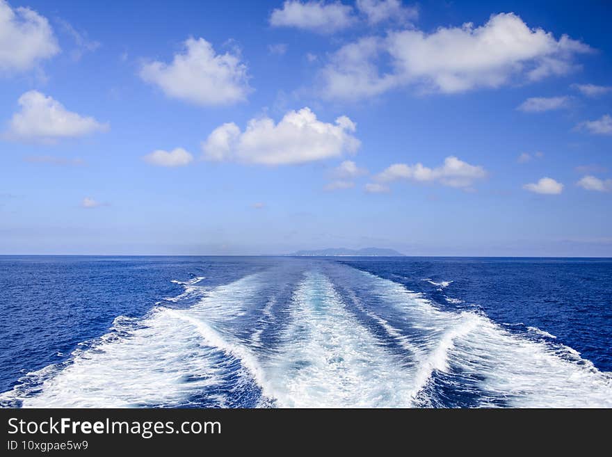 Wave of a passenger ship or speed boat on the sea.