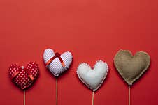 Red Textile Hearts On Wooden Sticks For Valentines Day Background Royalty Free Stock Photography