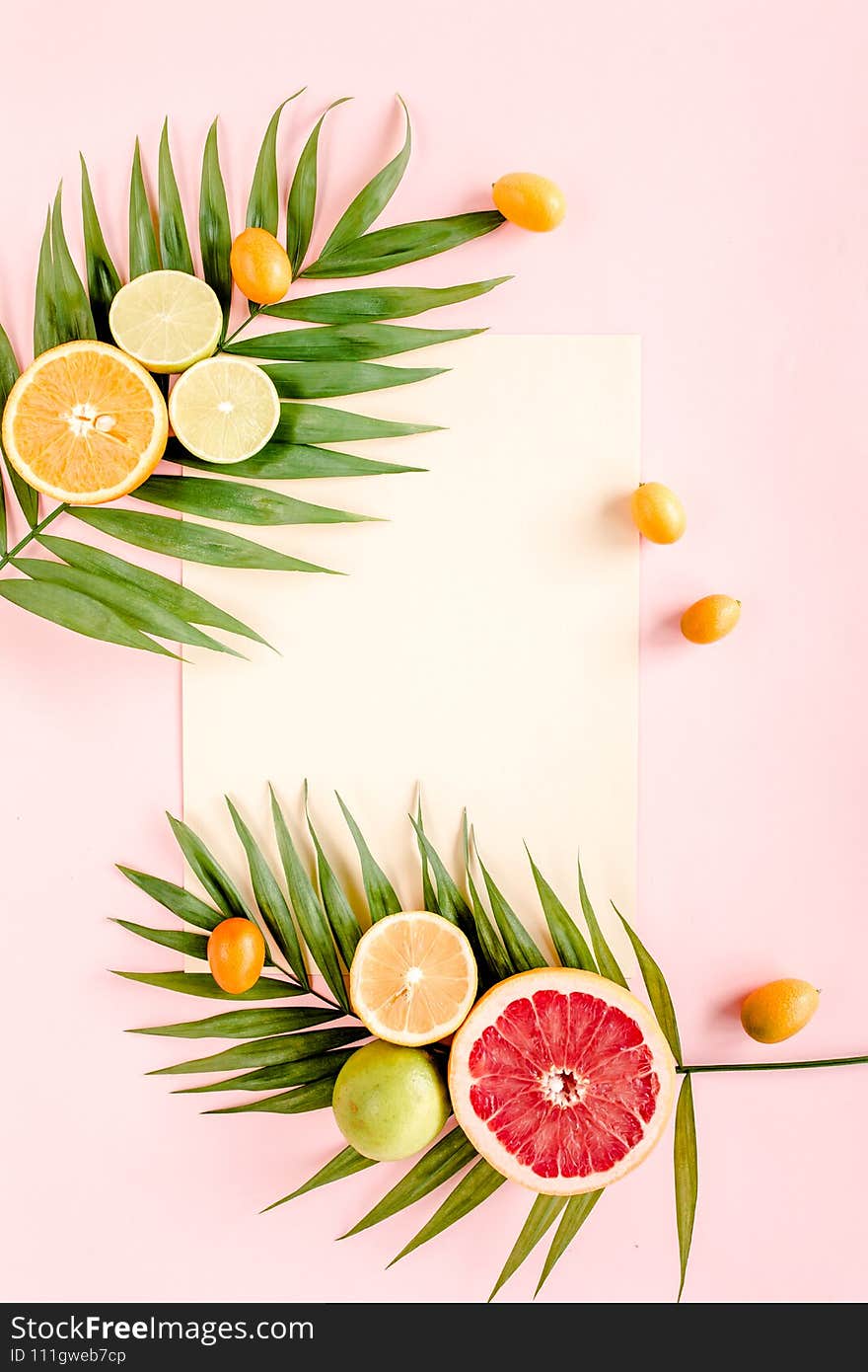 Female hand holding half coconut on white background. flat lay, top view