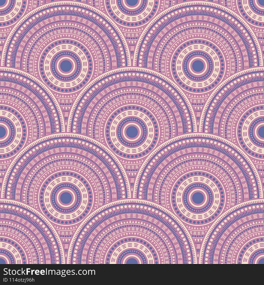 African circular shapes textile ornament vector seamless pattern. Ethnic motifs colorful repeating geometry. South african folk overlapping circular shapes seamless geometric pattern. African circular shapes textile ornament vector seamless pattern. Ethnic motifs colorful repeating geometry. South african folk overlapping circular shapes seamless geometric pattern