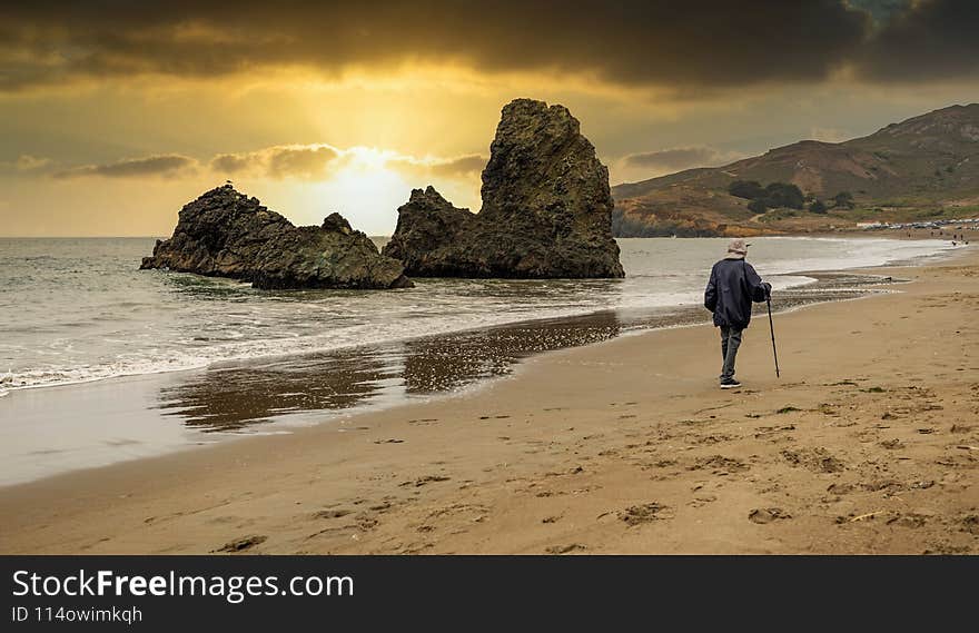 Rock formations at Rodeo Beach, California, USA, San Francisco Marine Headlands Recreation Area, beautiful landscape