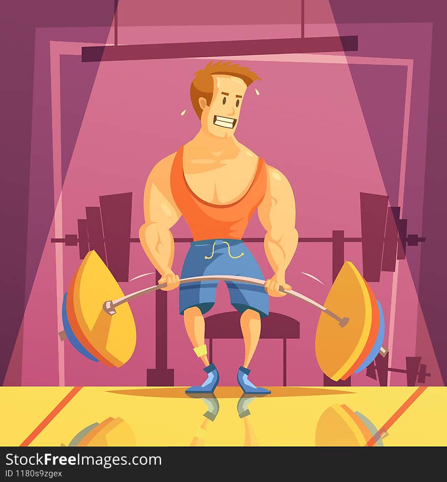 Deadlift and gym cartoon background with weight man and barbell vector illustration. Deadlift and gym cartoon background with weight man and barbell vector illustration