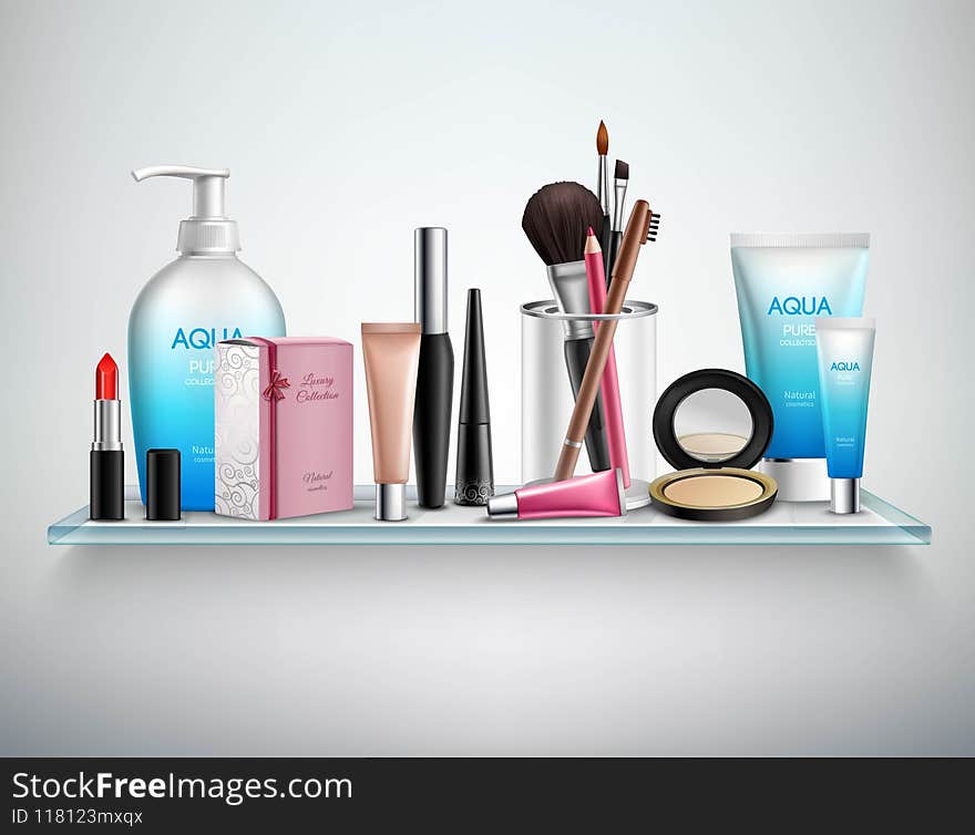 Makeup Cosmetics Accessories Shelf Realistic Image