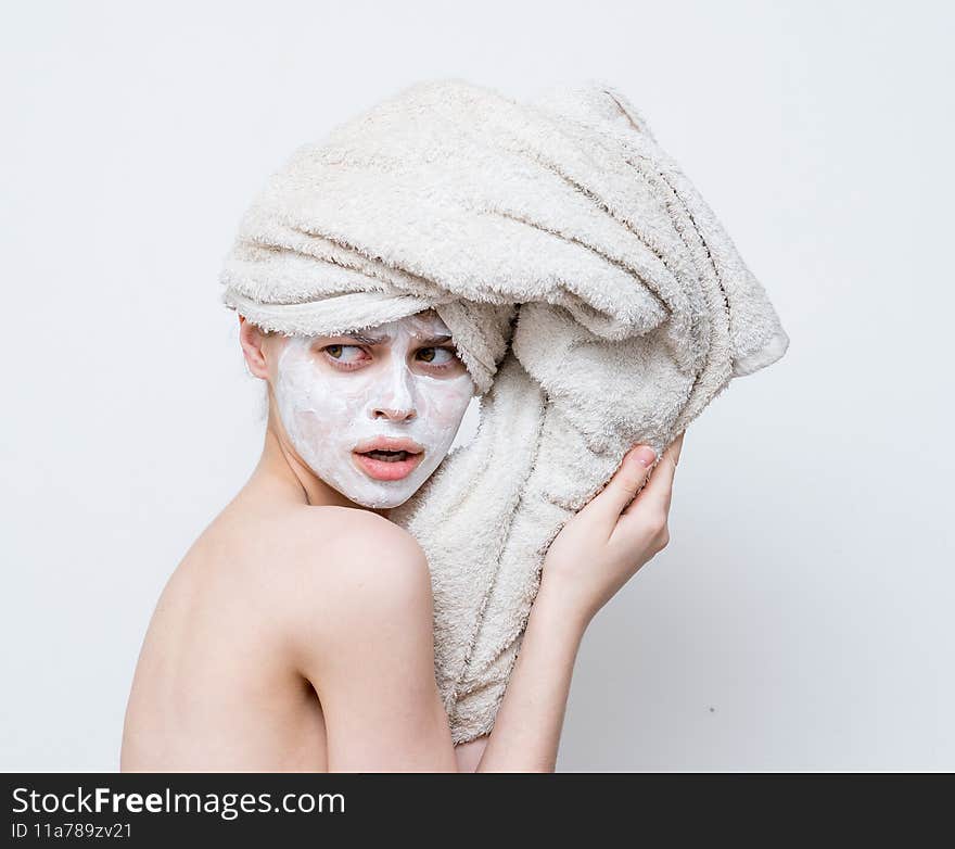 woman with face mask clean skin hygiene bare shoulders. High quality photo