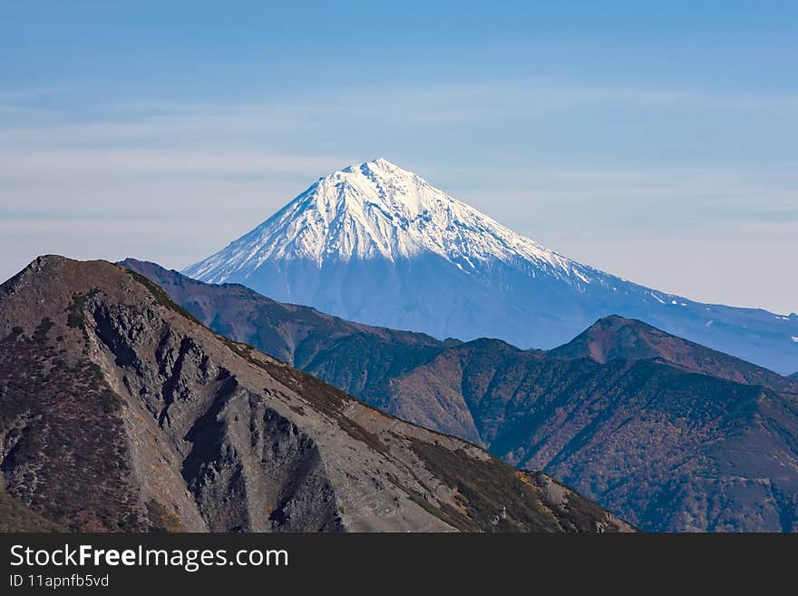 The steep top of Avachinsky Volcano, Kamchatka, Russia. Kamchatka volcanic landscape
