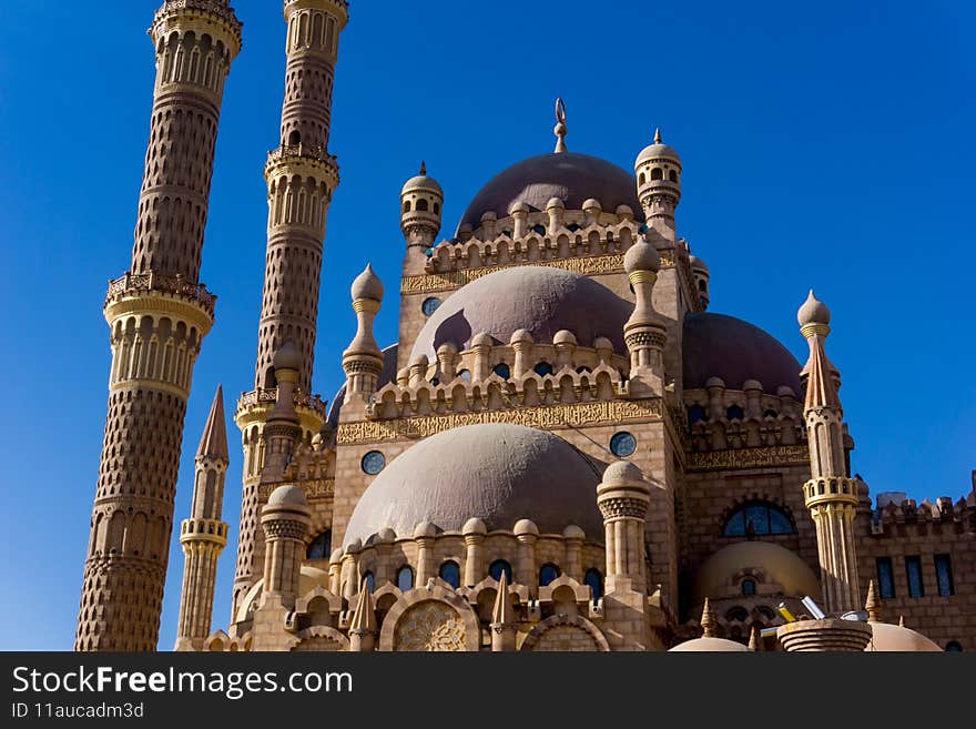 Beautiful large Islamic mosque at the sky background