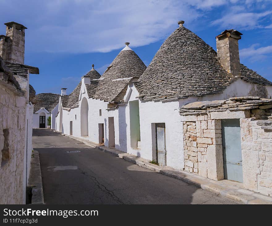 Stunning view of Alberobello with traditional trulli houses, Apulia region, southern Italy