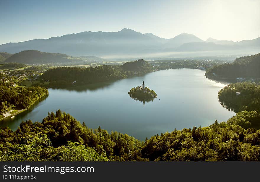 Bled lake and Julian Alps in Slovenia