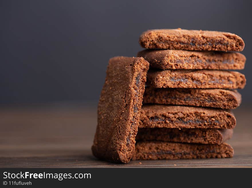 Handmade Chocolate cookies on wooden table.Homemade cookies closeup