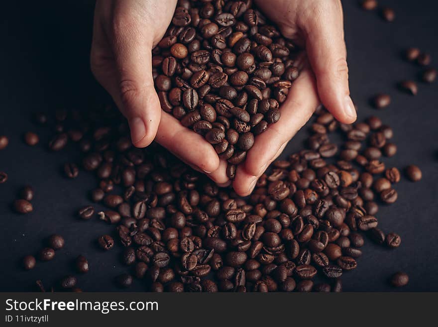 coffee in hands cappuccino beverage preparation organic product. High quality photo