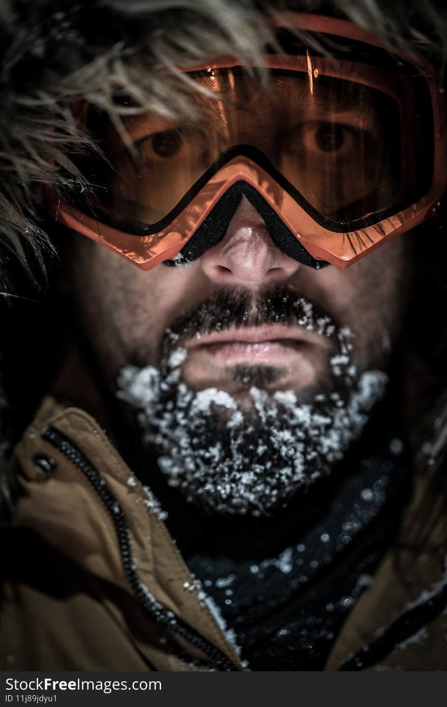 Winter man close up portrait high quality photo