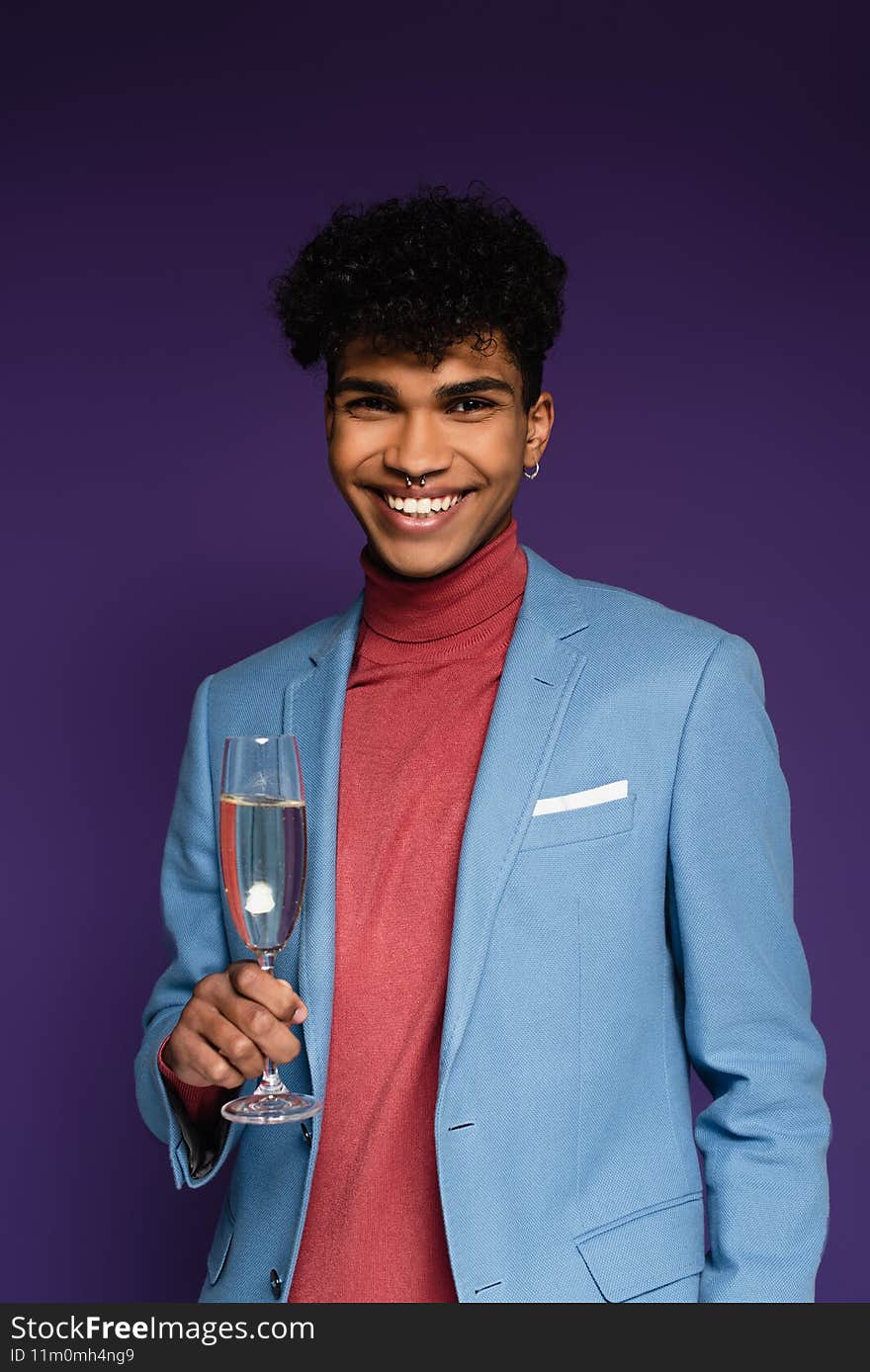young african american man on purple