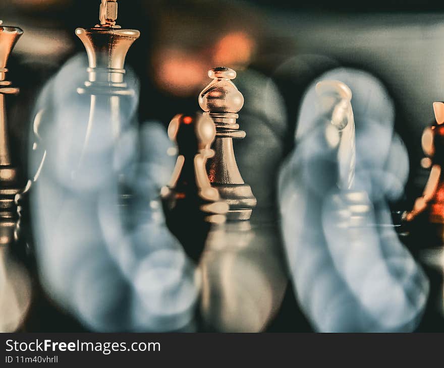 Chess game. business game competitive strategy with chess board game with blur background