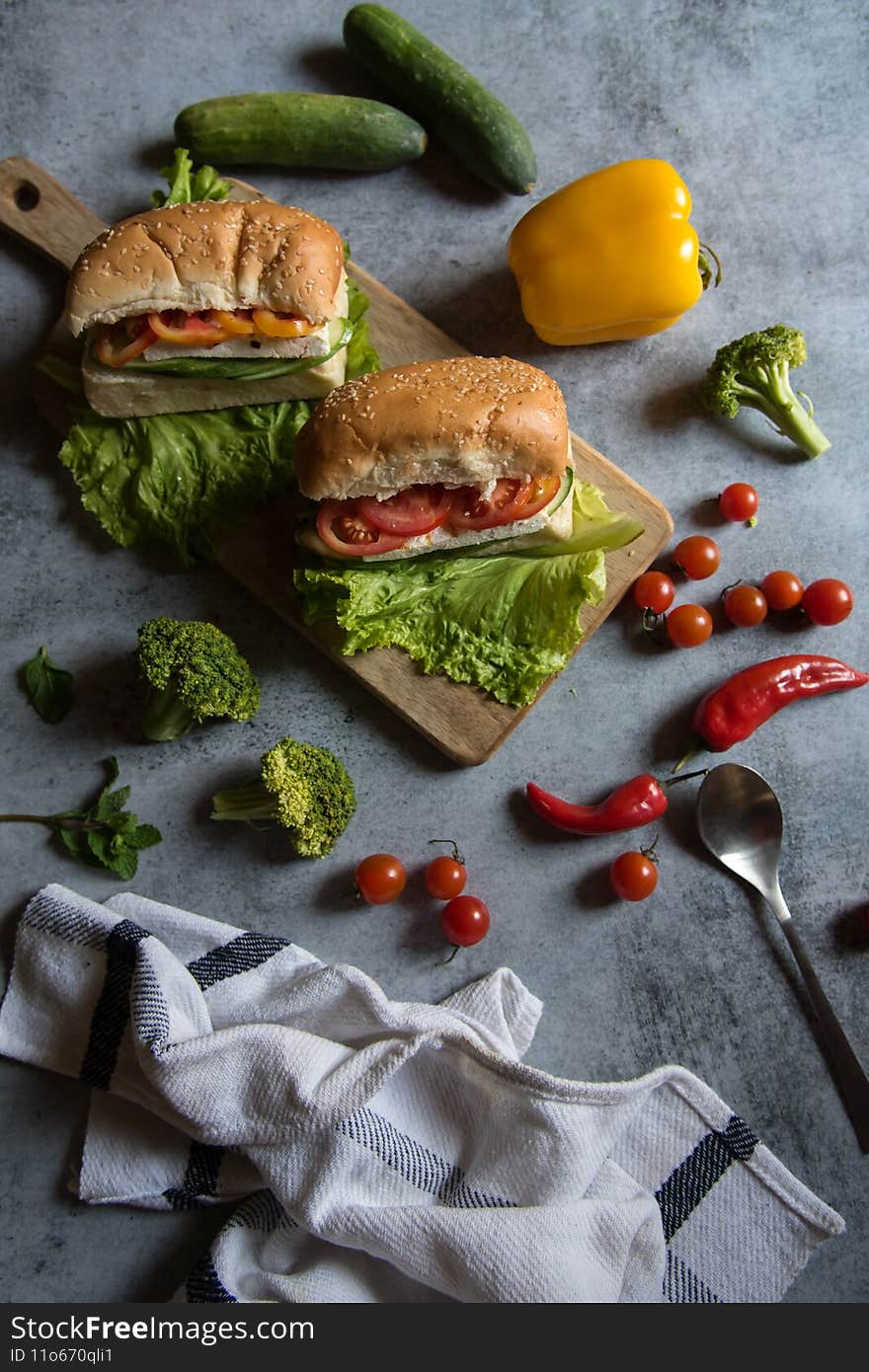 Continental snacks sandwich prepared with raw food ingredients.