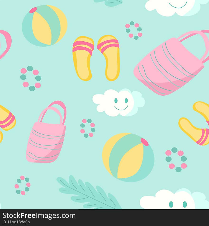 Seamless summer pattern. Vector beach elements for clothes, wallpapers, web-design, cards, etc