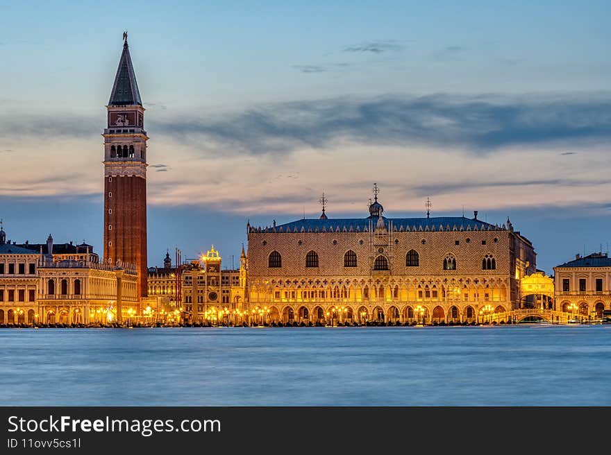 View to Piazza San Marco in Venice after sunset