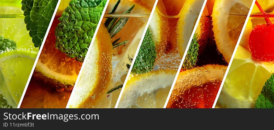 Collage of different alcoholic drinks and cocktails