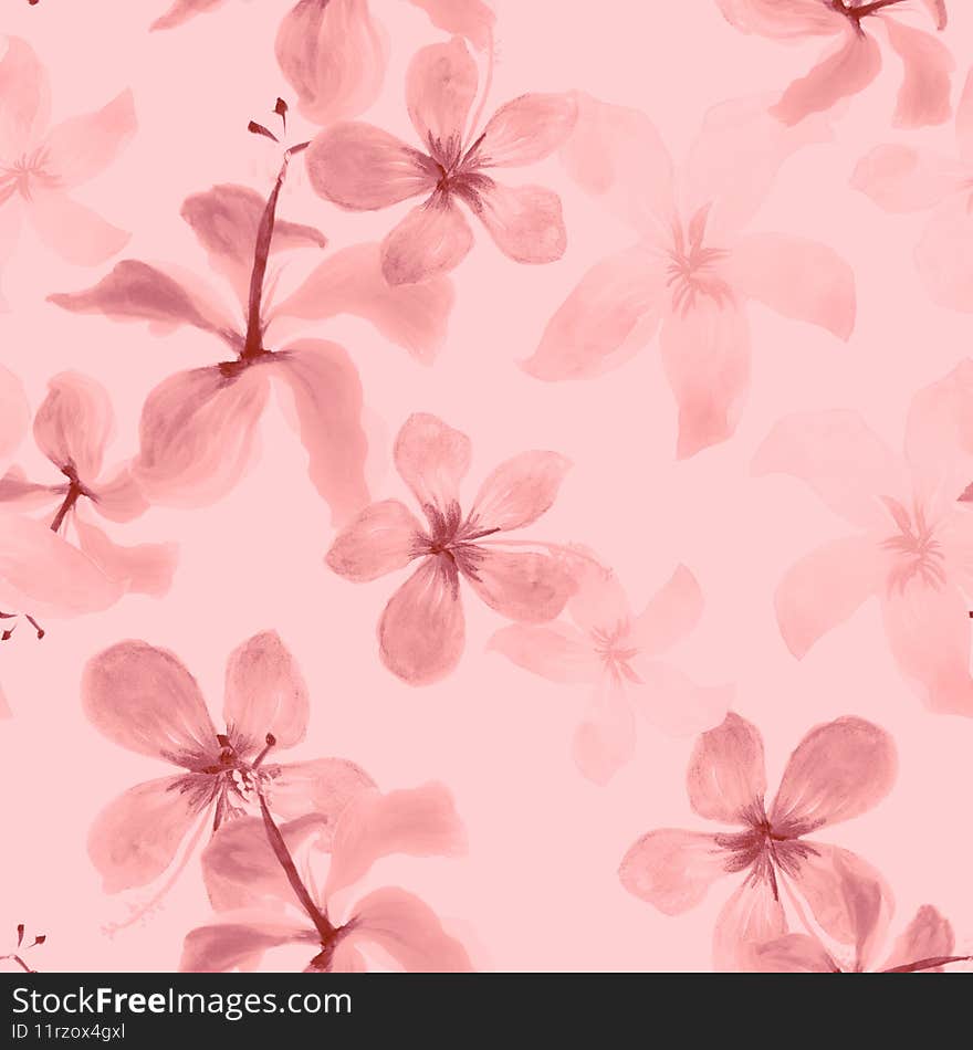 Pink Seamless Exotic. Coral Pattern Plant. Gray Tropical Vintage. White Spring Leaf. Flower Textile. Floral Leaves.