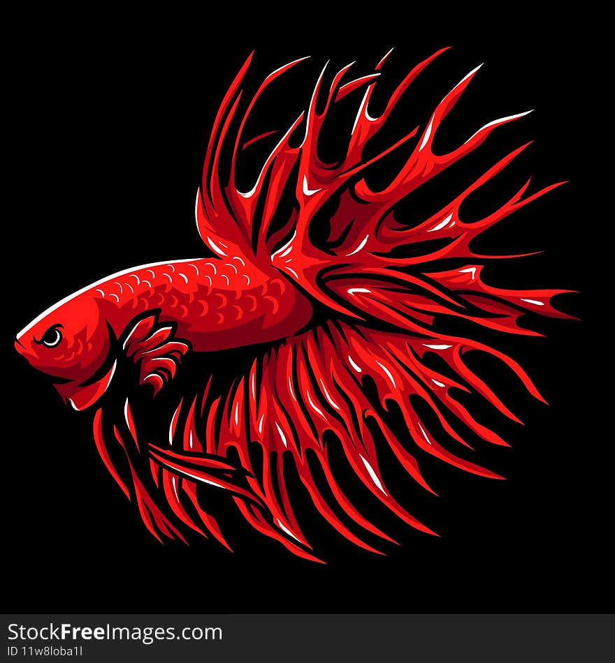 Red crown tail betta fish mascot. esport logo design