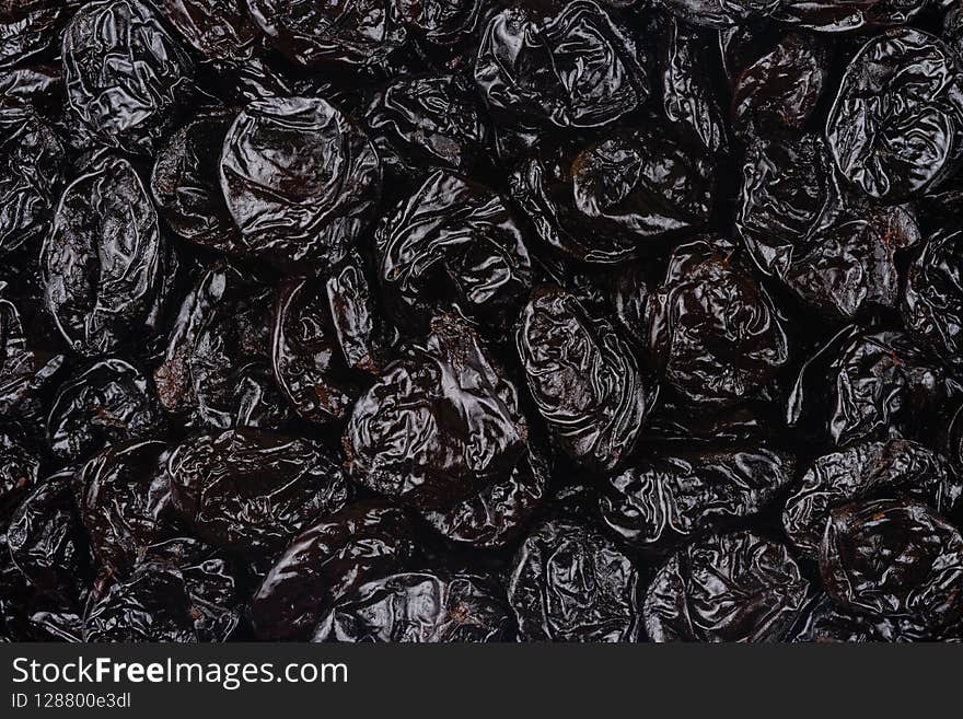Pattern of dried prunes. Top view, overhead