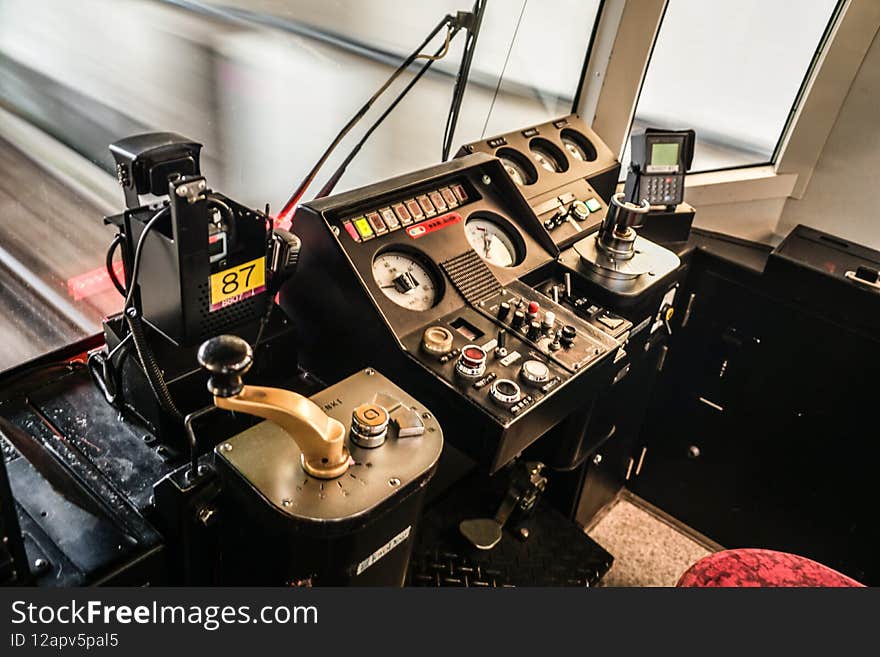Drivers seat of Toei Arakawa Line. Shooting location :  Tokyo metropolitan area