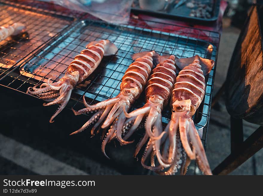 Seafood grilled on a street food