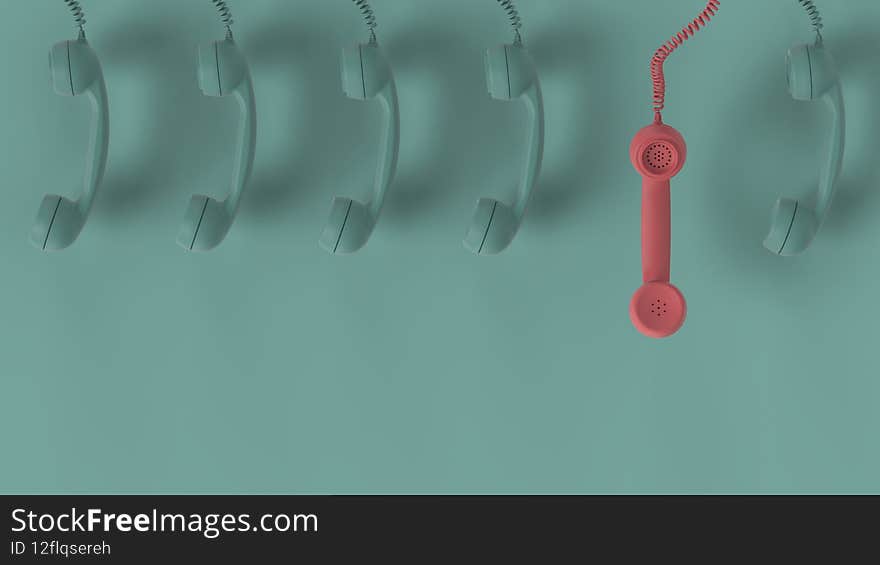 Composition of old blue telephone handset with different pink reciever 3d render image. Composition of old blue telephone handset with different pink reciever 3d render image