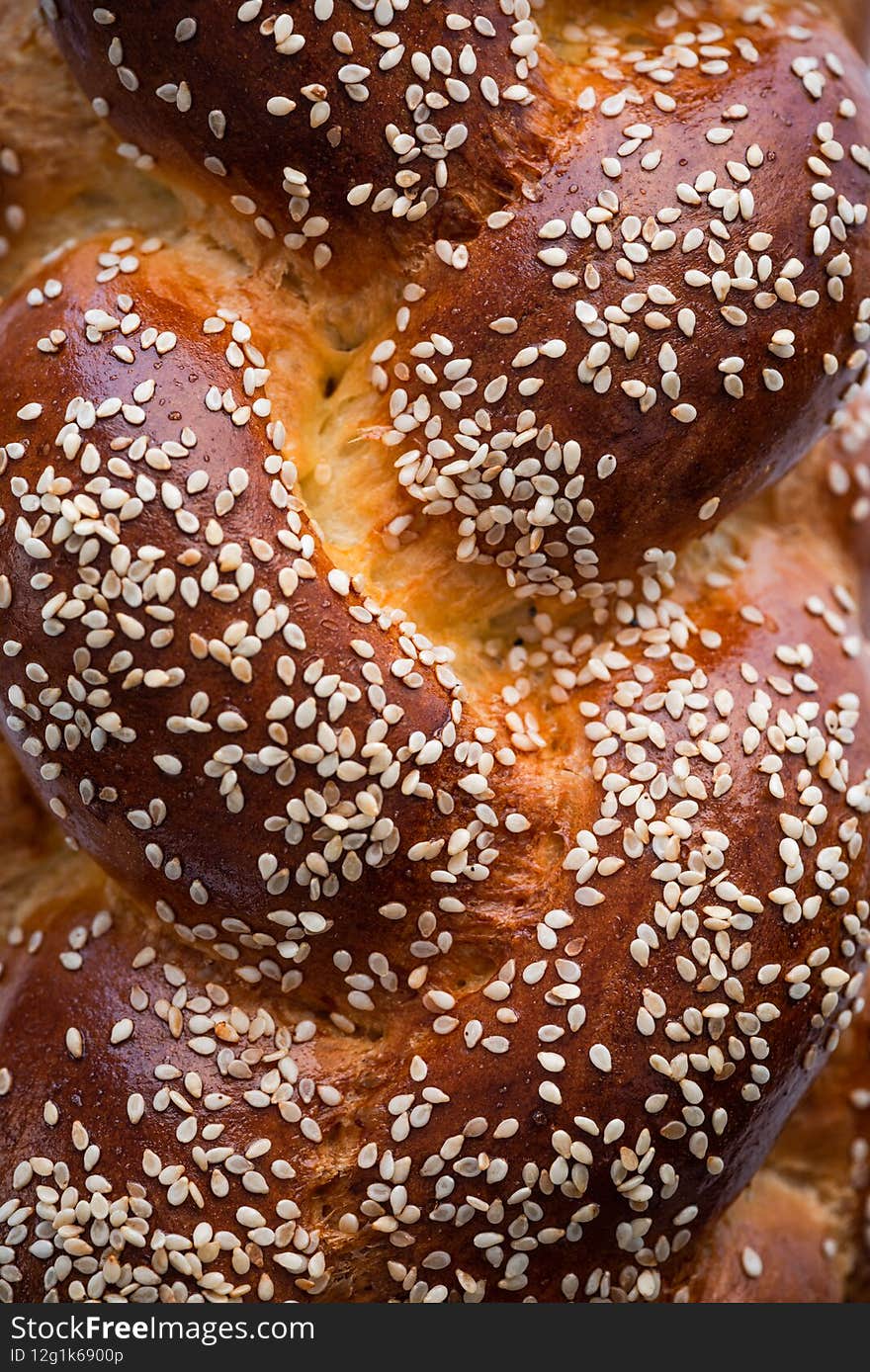 Challah Bread with Sesame Seeds. Close Up View