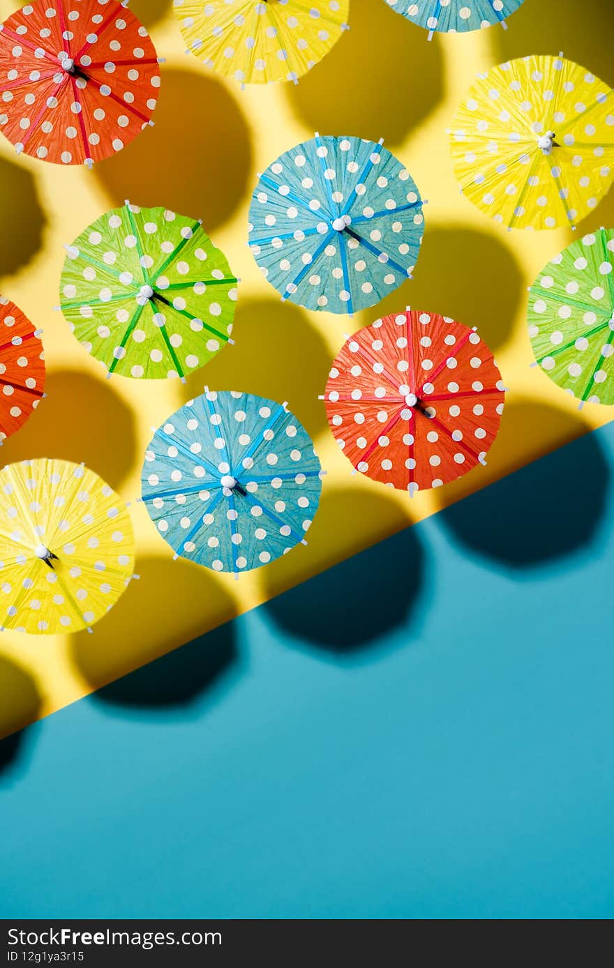 Top Down View on Beach Umbrella. Colorful Creative Summer Holiday Vacation Background