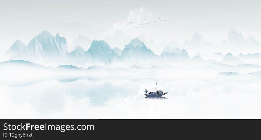 On the vast land, the hazy distant mountains are shrouded with a layer of gauze. At the junction of mountains and rivers, white clouds are floating and fairy Qi is swirling. On the vast land, the hazy distant mountains are shrouded with a layer of gauze. At the junction of mountains and rivers, white clouds are floating and fairy Qi is swirling.