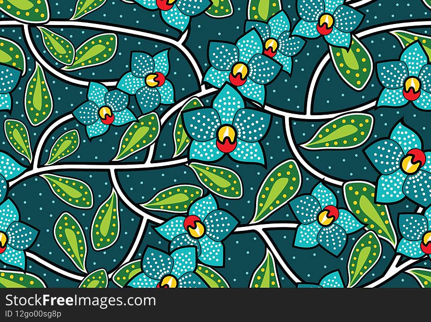Seamless pattern with floral Illustration, Orchid batik motif. Seamless pattern with floral Illustration, Orchid batik motif