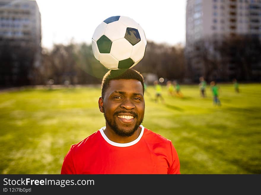 brazilian football player on stadium kicking ball for winning goal outdoors