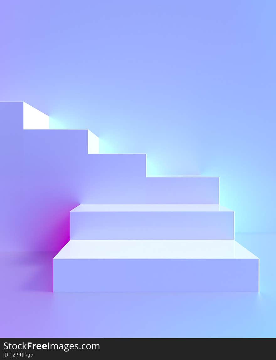 Podium stage or platform stairs pedestal, 3d white background. Podium stand with steps, empty staircase ladder to top, product