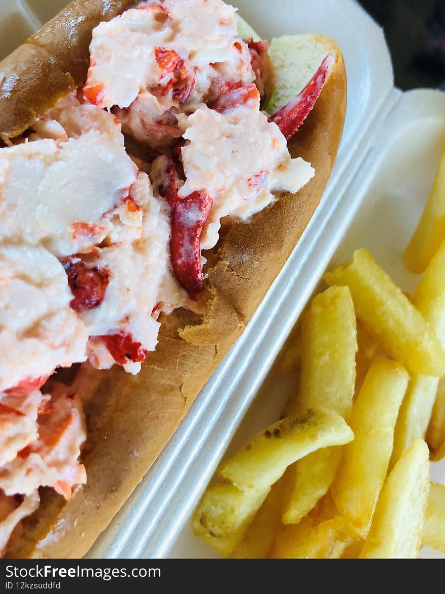 Big juicy lobster roll, a new england favorite