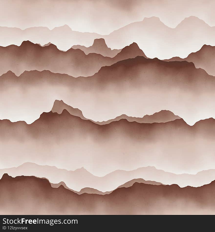 Seamless terracotta colored mountain landscape pattern for print