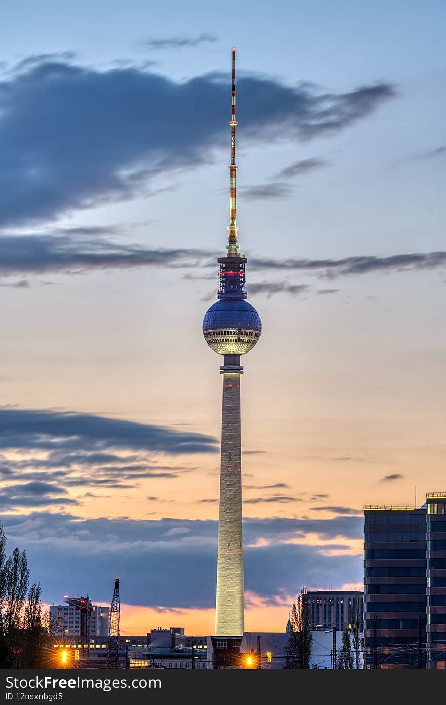 The famous TV Tower in Berlin after sunset