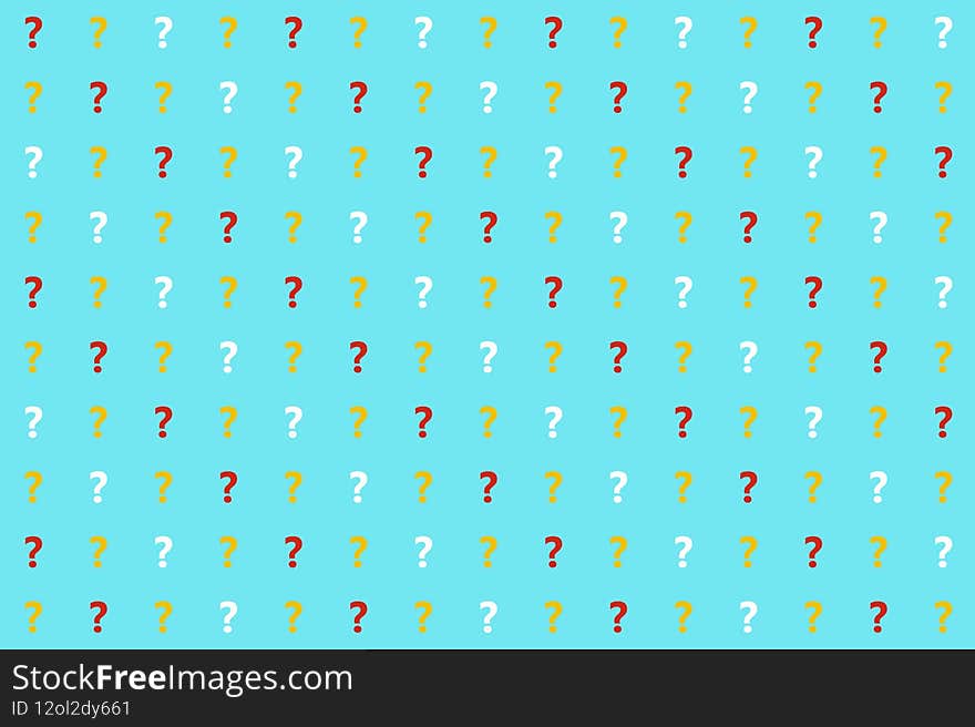 Turquoise background with white, red and orange questionmarks. Turquoise background with white, red and orange questionmarks