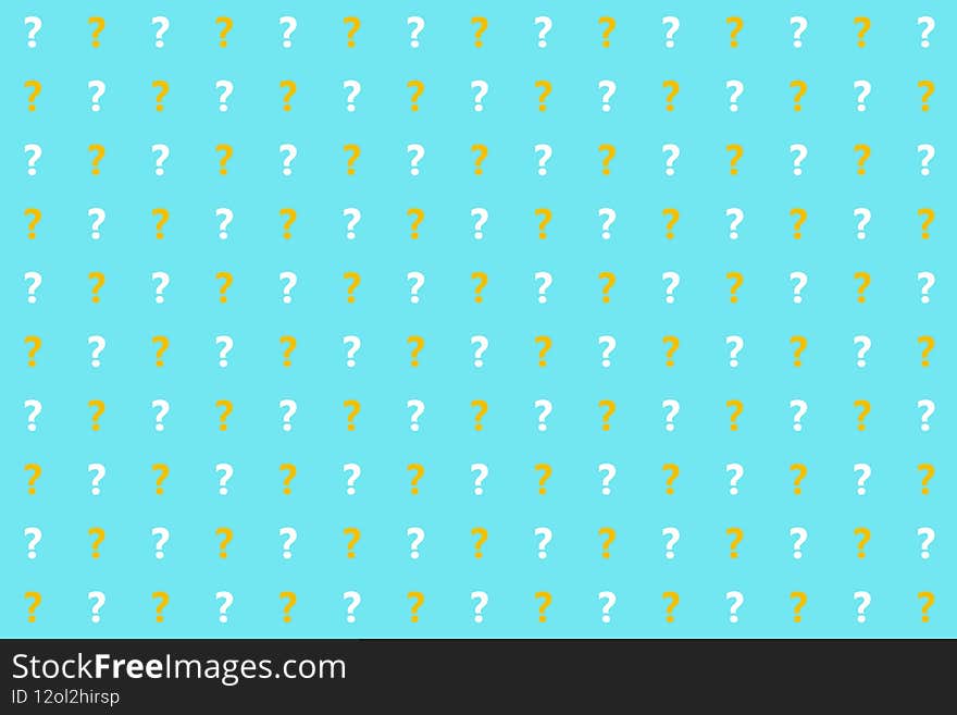 Turquoise background with white and orange questionmarks. Turquoise background with white and orange questionmarks