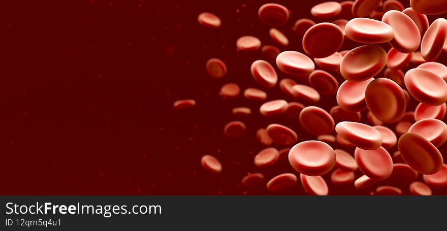 3d medical illustration depicting red blood cells. Horizontal banner image format.
