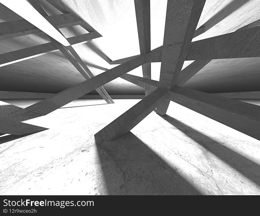Dark Concrete Wall Architecture. Empty Room