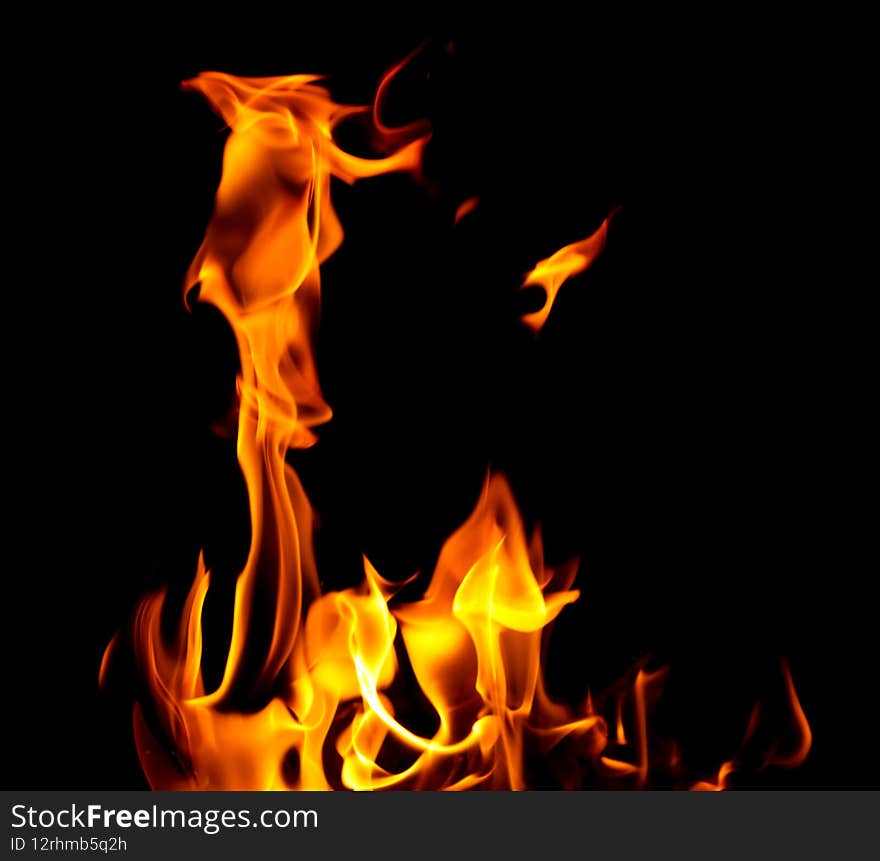 Flame of fire on a black background.