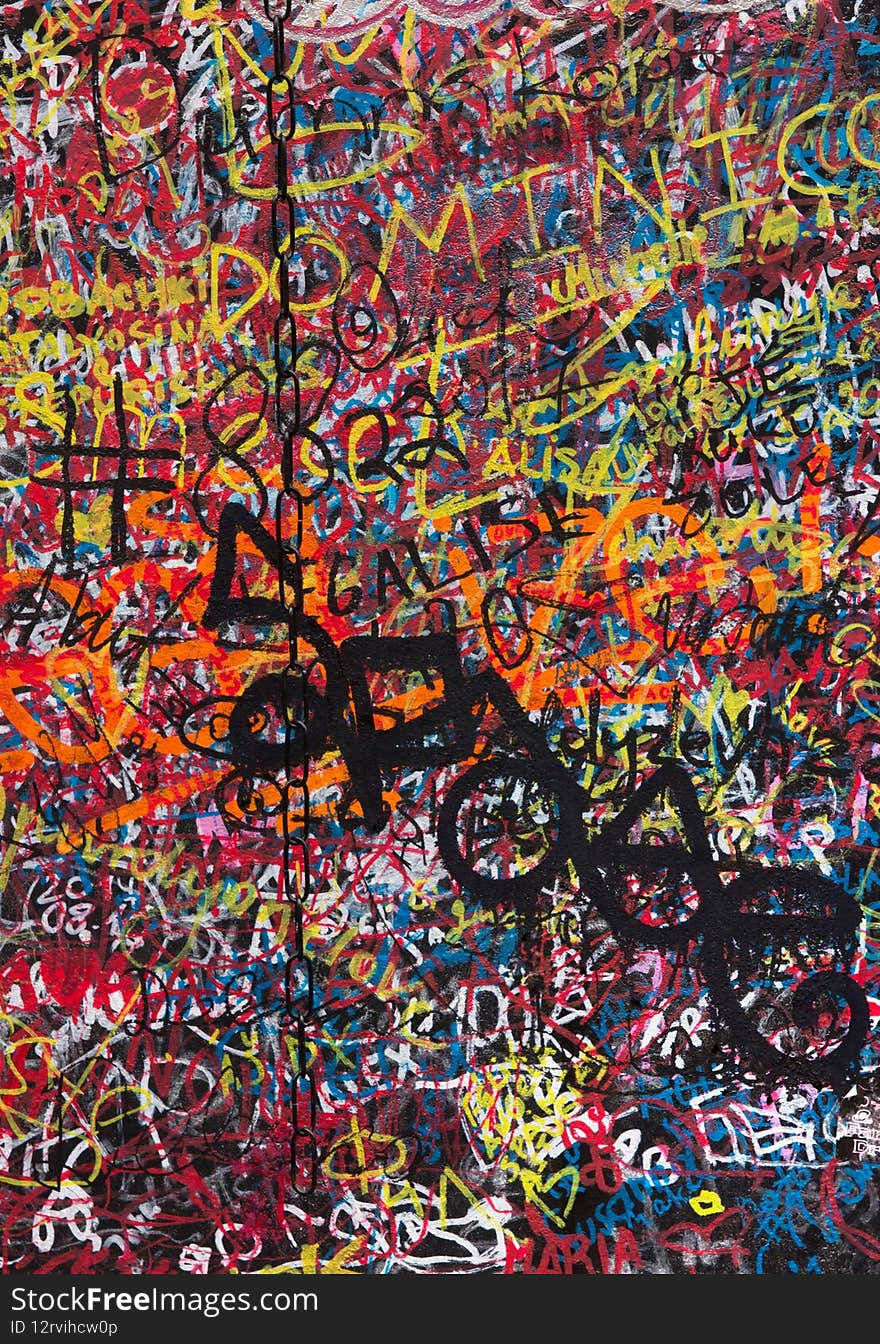 Graphic painting of the wall in the form of a set of words and sentences. Graphic painting of the wall in the form of a set of words and sentences