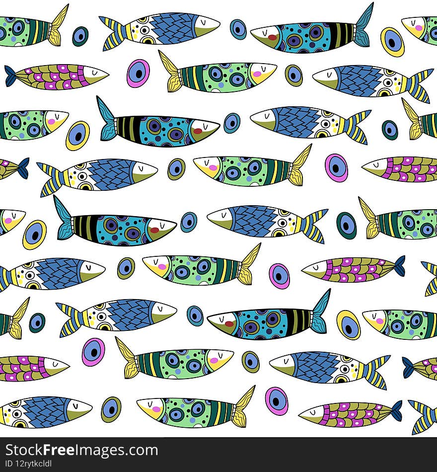 Vectot illustration seamless pattern with funny cute fish. For textile and cover for phone.